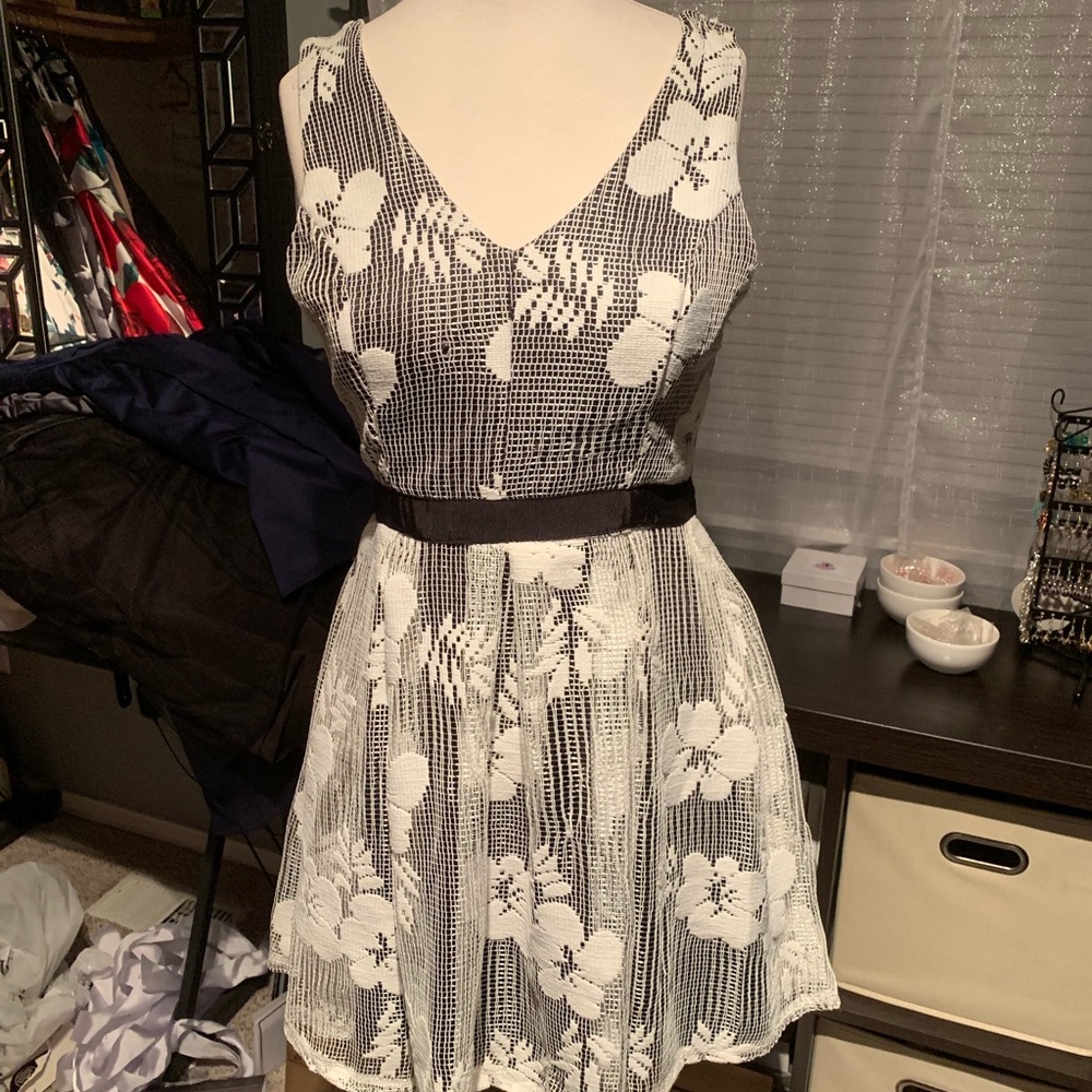 White floral lace dress with black liner